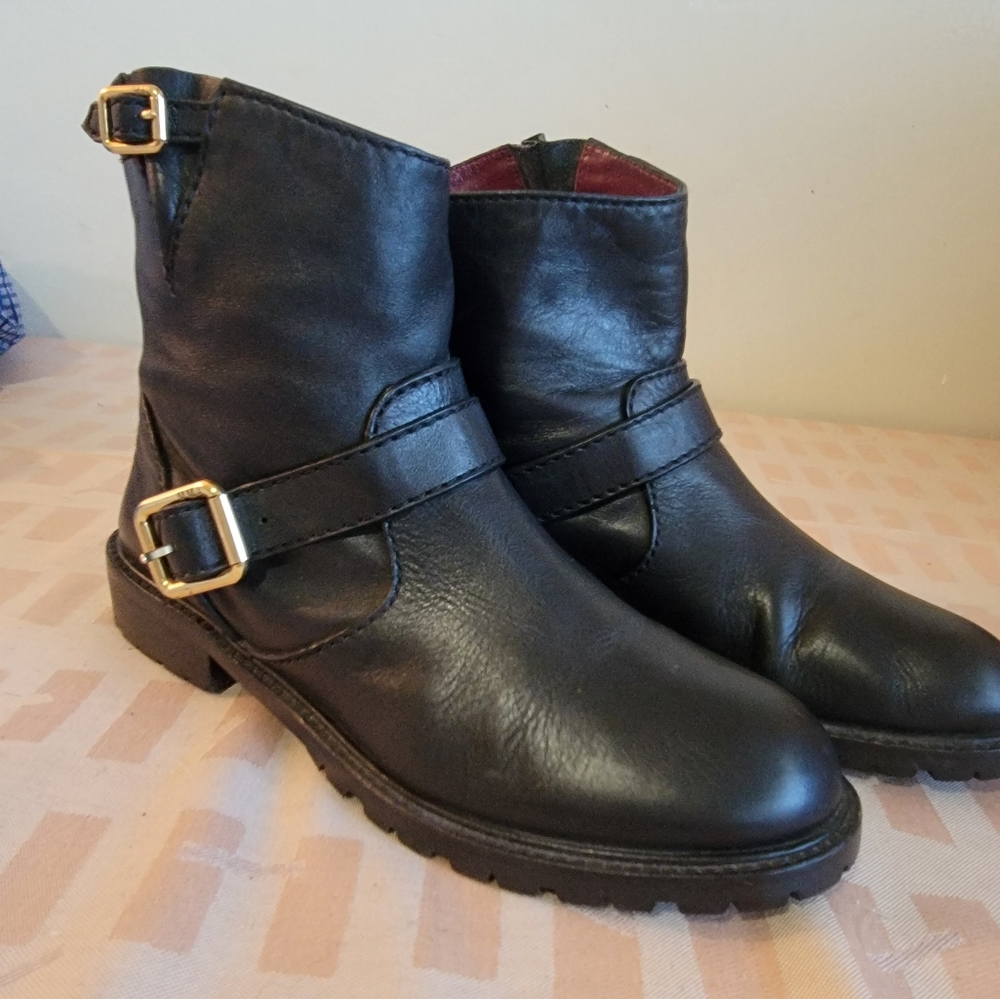 Marc By Marc Jacobs Black Ankle Boots with Gold Buckles